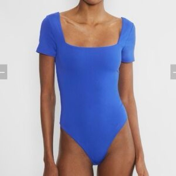 ARITZIA Contour Bodysuit SZ Small Blue Squareneck - Picture 1 of 4